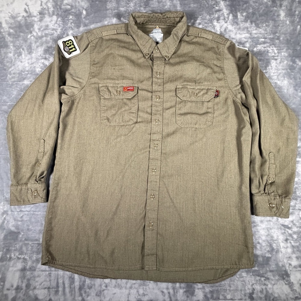 Lapco FR Shirt Mens XL Long Khaki Westex DH Air Flap Pocket Mic Loops ARC2 Weld